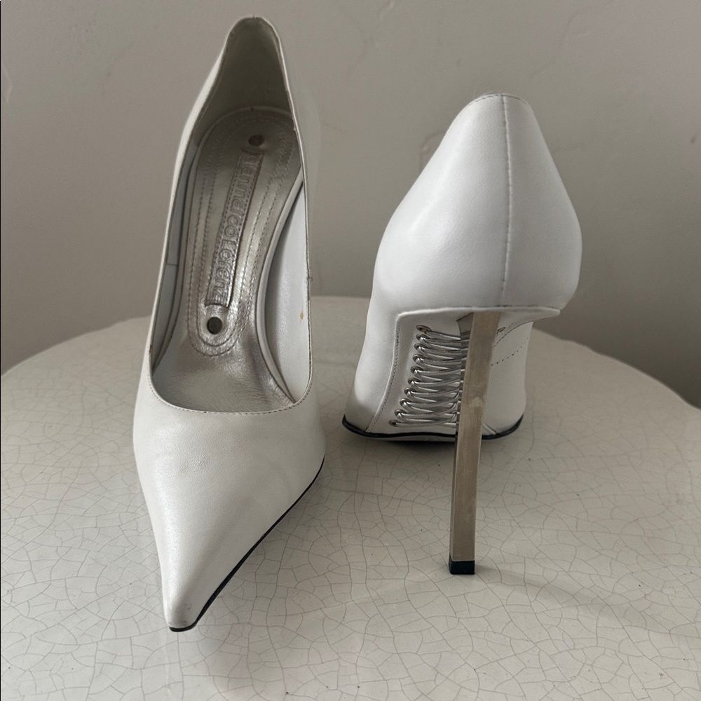 Gianmarco Lorenzi White Leather Stiletto Heels Pointed Toe Corset Soles Size 36